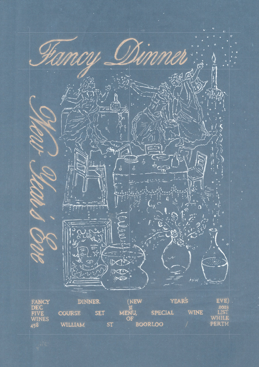 image: a poster for Fancy Dinner, illustrated by artist and designer Bec Stawell Wilson.