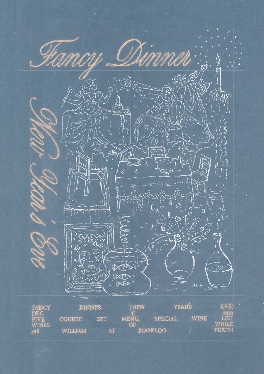 image: a poster for Fancy Dinner, illustrated by artist and designer Bec Stawell Wilson.